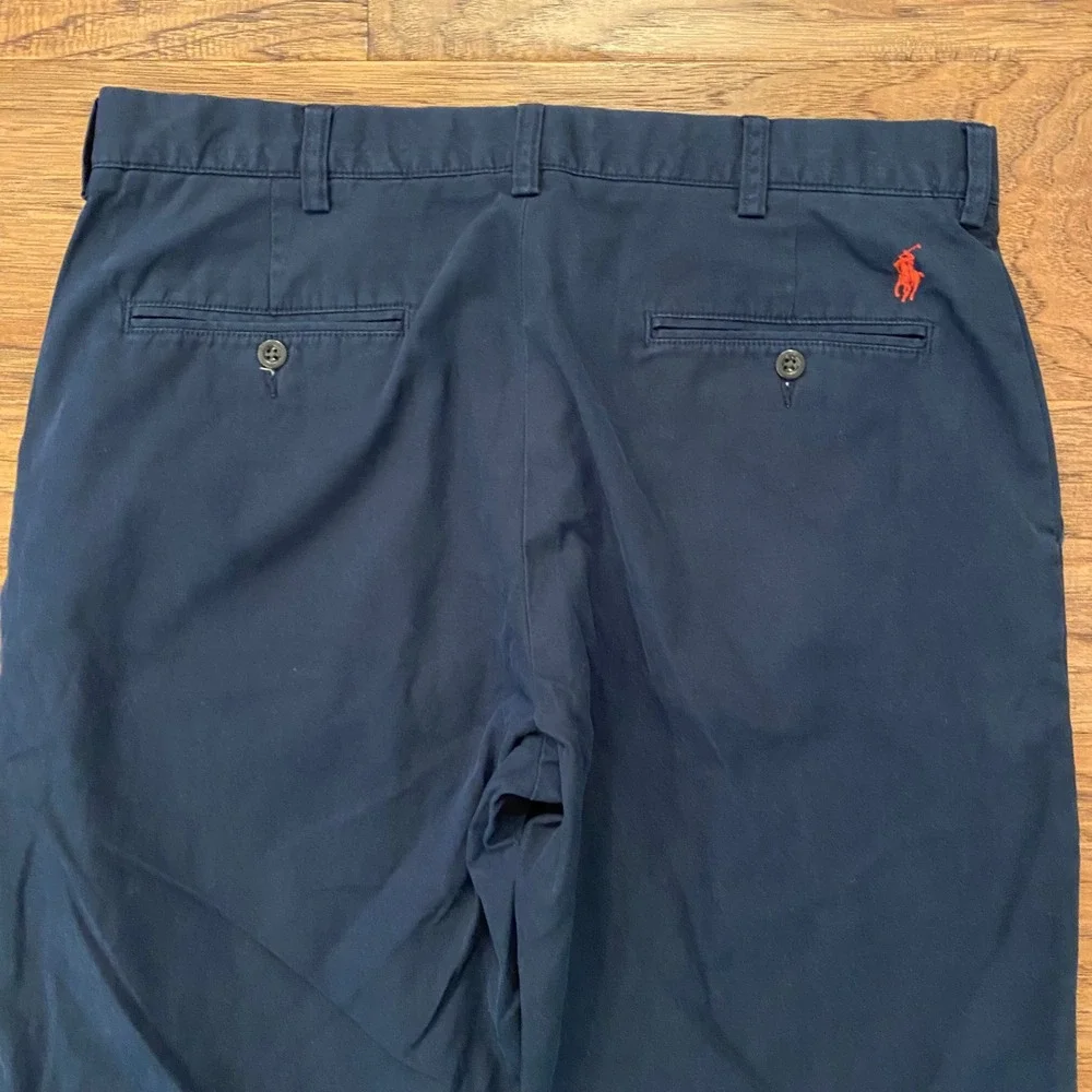 Polo Ralph Lauren Preston Pant Mens 34/32 Navy Blue Cotton Chino Front Chinos